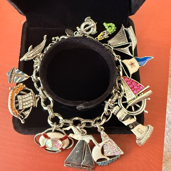 Kirk’s Folly Nautical Charm Bracelet Dolphin Sailboat Lighthouse 9” Silver Tone